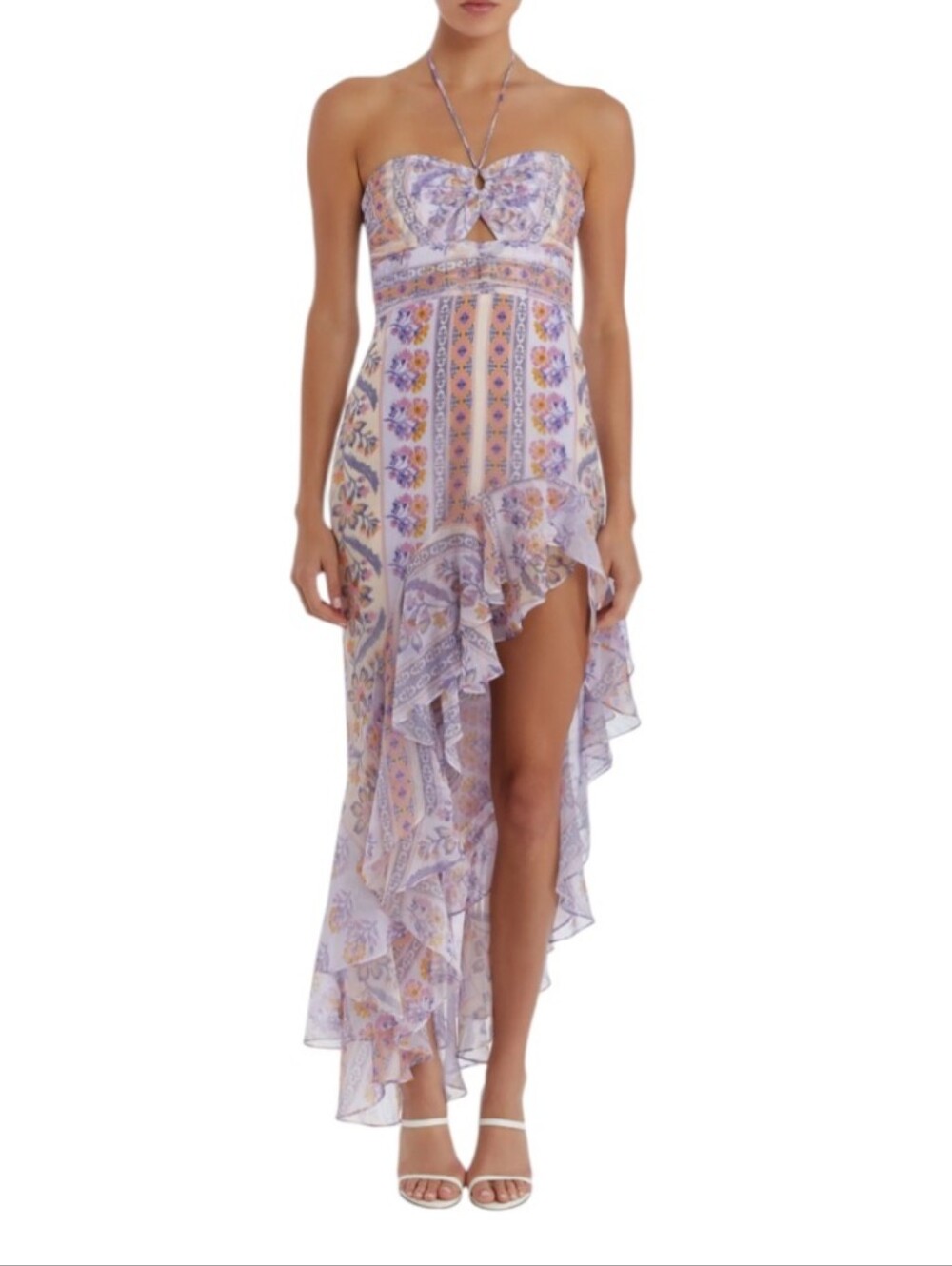 New...Amanda Uprichard Estrada Mixed Print High-Low Dress...Size Medium